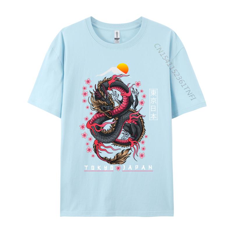 Japanese Aesthetic Dragon Tokyo Japan Unisexga Europe T Shirts Slim Fit Printed Pure Cotton Crew Neck Unisex Tops Shirt