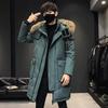 Long down jacket men's winter big fur collar tooling over the knee, down thickened warm and cold jacket