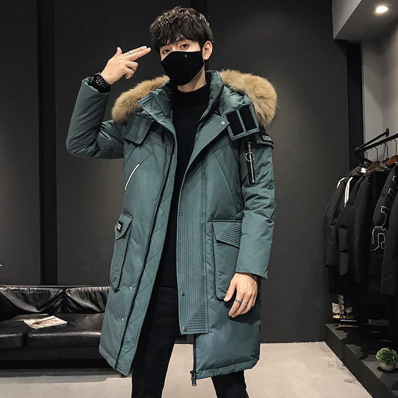 Long down jacket men's winter big fur collar tooling over the knee, down thickened warm and cold jacket