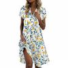 Ladies Casual Fashion Stand Collar Floral Print Short Sleeve Dress