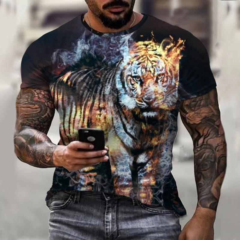 

Мужская футболка с принтом «Зверь, тигр, животный мир», топ с короткими рукавами, модная повседневная уличная повседневная одежда большого размера с круглым вырезом 6XL