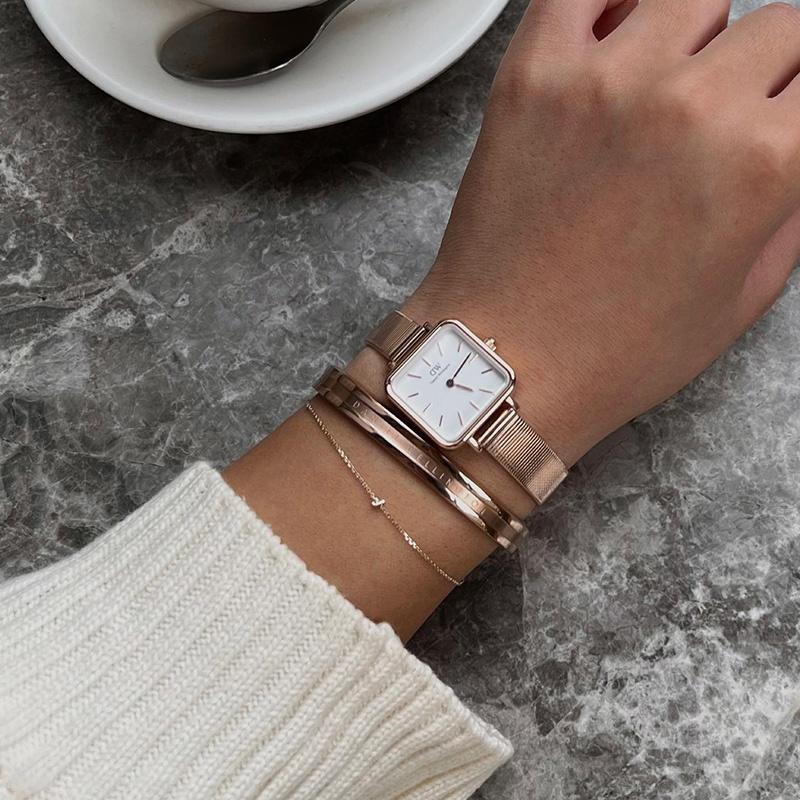 Daniel Wellington QUADRO series watch quartz movement stainless steel strap 22mm white dial women's watch retro square DW00100517