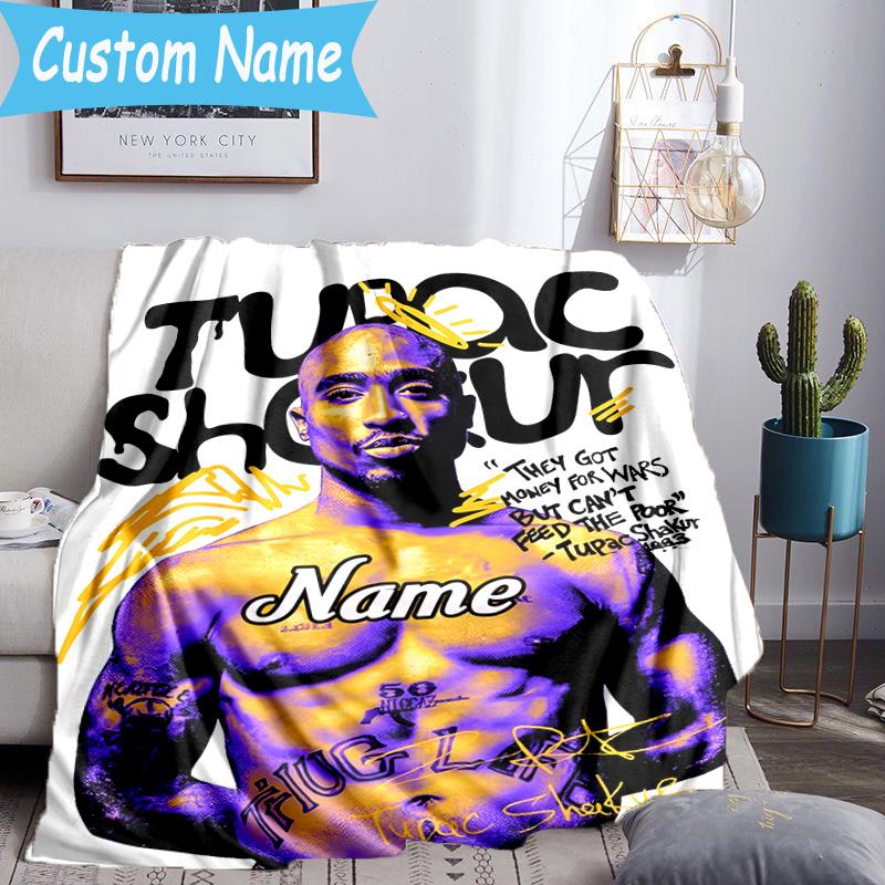 1PC Custom Name Tribute Tupac's Legacy Throws Blanket Flannel Blankets for Couch Bed Gifts for Men Women Travel Picnic Christmas fan Gifts
