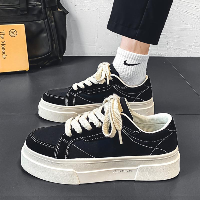 Canvas men's shoes spring and autumn 2 new summer breathable trend versatile sports casual black thick baseplate shoes