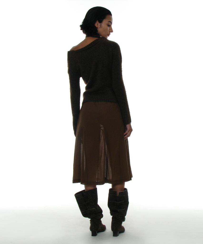 PARTIMENTO WOMEN Tie Neck Strap Asymmetrical Knit Top_Brown