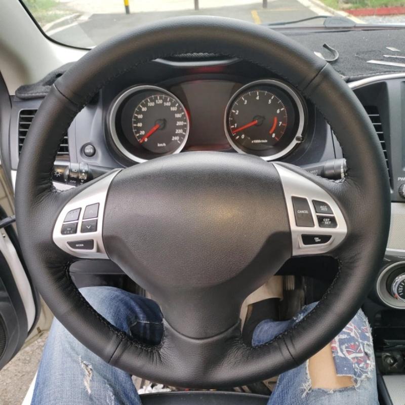 

DIY Hand-stitched Black Microfiber Leather Car Steering Wheel Cover For Mitsubishi Lancer EX 10 Lancer X Outlander ASX Red Thread