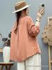 Women's Forest Style Cotton Gauze Shirt: Long Sleeve, Soft, Breathable, with Fresh Floral Embroidery