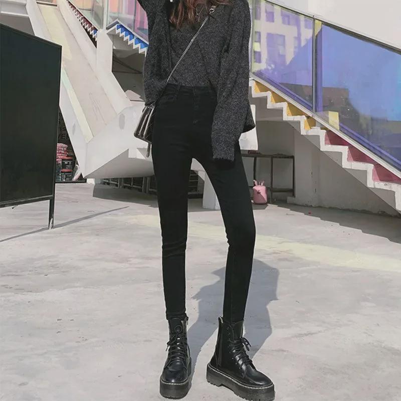 Women's Black High-Waist Slim Fit Elastic Pencil Jeans - 2022 Spring Collection