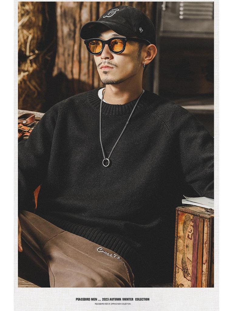 Klassischer Retro-Winterpullover für Herren - Lässiger lockerer Rundhals-Strick, Große Größen erhältlich