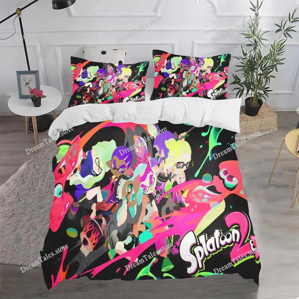 Fashion Game Splatoon Bedding Sets Comforter Duvet Cover Pillow Case Sets Single Double Large Size Bedroom Decoration029