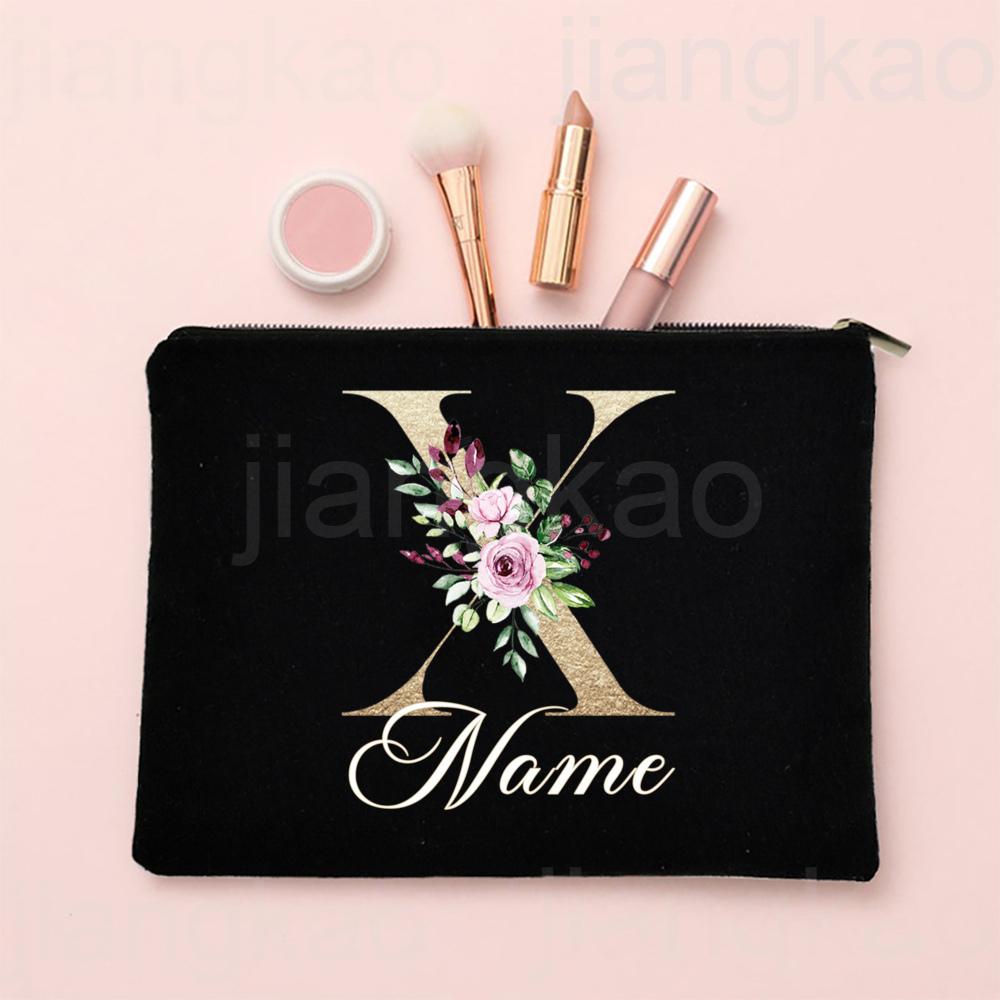 Personalised Letter with Name Makeup Bag Bridal Cosmetic Case Canvas Monogram Toiletry Bags Birthday Wedding Bridesmaid Gifts