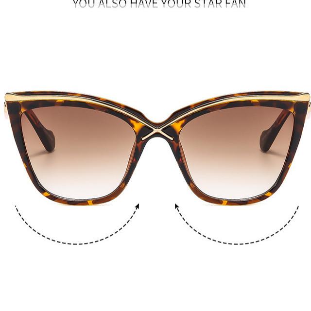 Light luxury cat eye metal sunglasses, high-end personality, square and round face, small face, large frame, trendy retro leopard print sunglasses