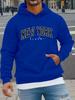 Vintage Curved NEW YORK 1998 Letter Print Men's Light Gray Hoodie, Hip Hop Sports Loose Pocket Street Sweatshirt