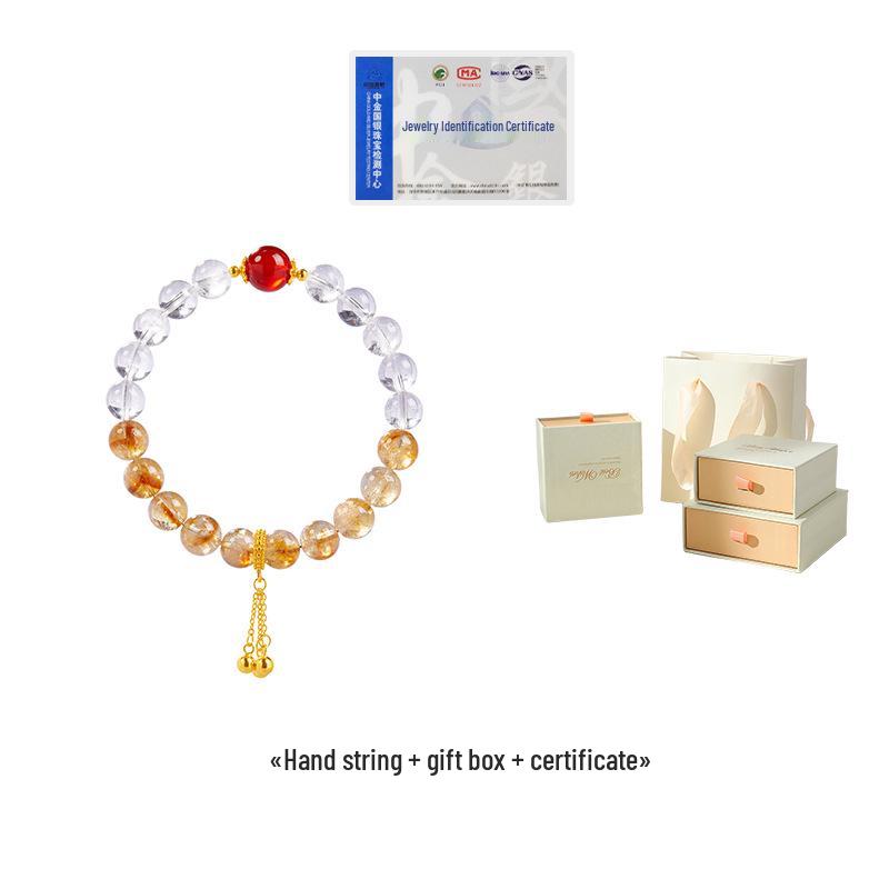 S925 Sterling Silver White Crystal, Red Agate & Yellow Phantom Quartz Women's Bracelet - Attract Love & Elegance