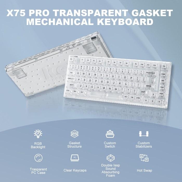 Tastiera Meccanica da Gioco Wireless YUNZII X75 PRO a 82 Tasti (Interruttori Bianco Cristallo, Bianco Wireless)