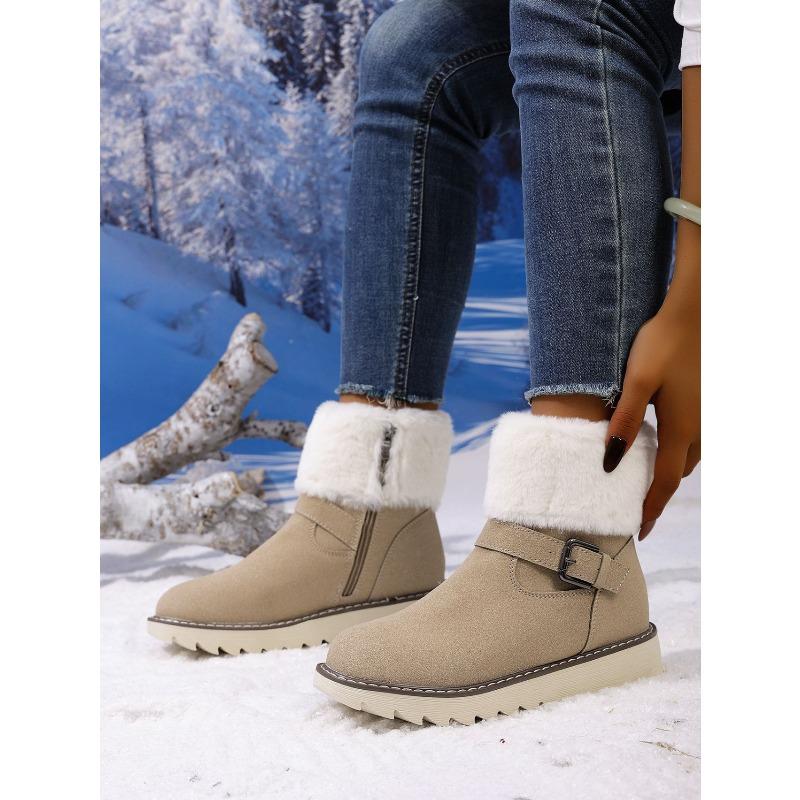 Warm Snow Boots Women's Winter 2025 New Belt Buckle Side Zipper Plus-size Fleece Cotton Shoes