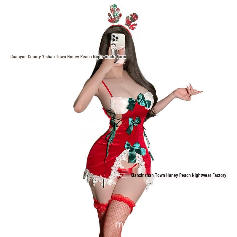 Sexy Christmas Reindeer Bunny Lingerie – Bow Suspender Role Play Sleepwear