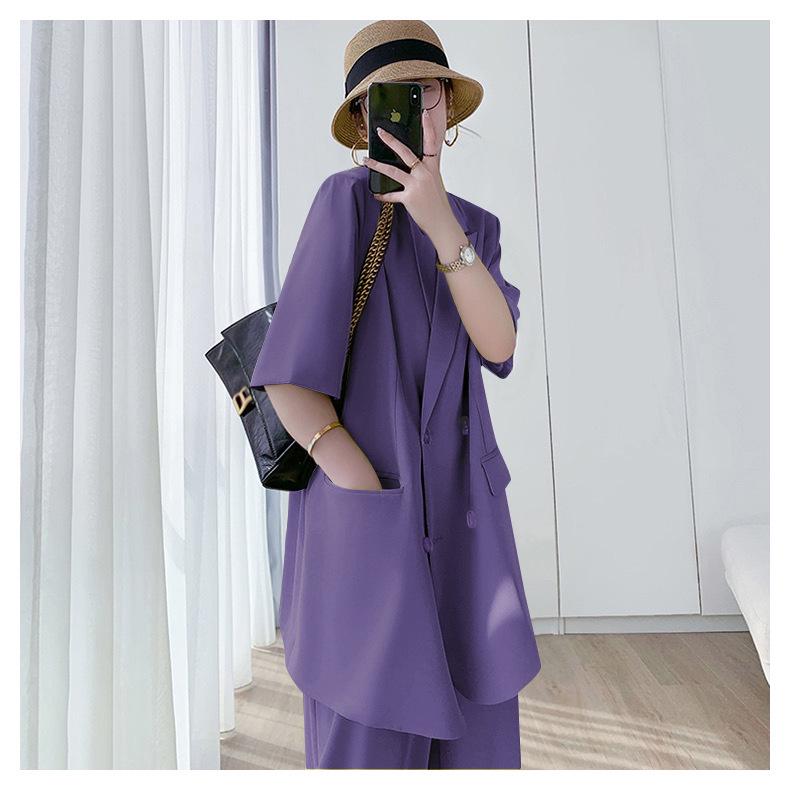 Plus Size 6681 Summer Slimming Wide-Leg Pants Two-Piece Suit for Women