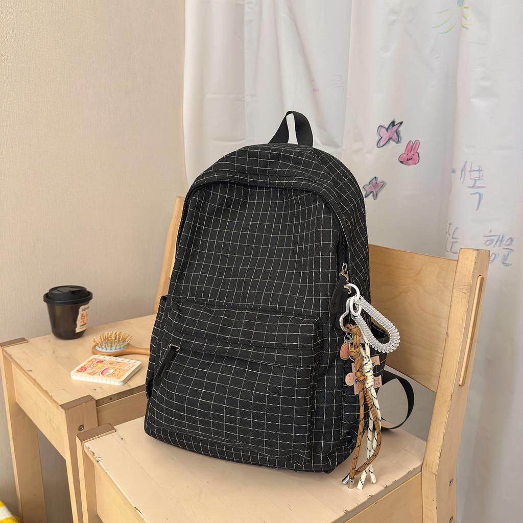 Schoolbag retro Hong Kong style plaid backpack 1011 new large capacity junior high school schoolbag women travel backpack
