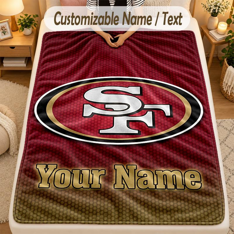 Flaneldecke San Francisco 49ers Benutzerdefinierter Name Text Personalisierte Weiche Warme Überwurfdecke Heimdekoration Geschenk