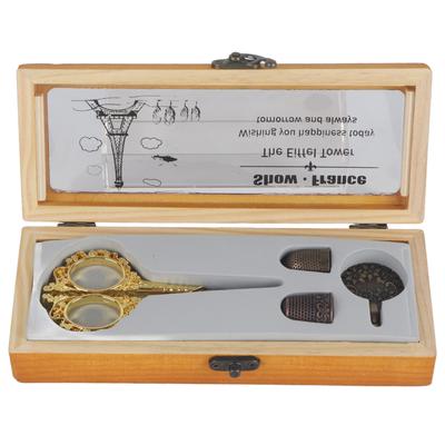 Portable Sewing Tools Vintage Scissors Metal Thimbles Thread Cutter with Box