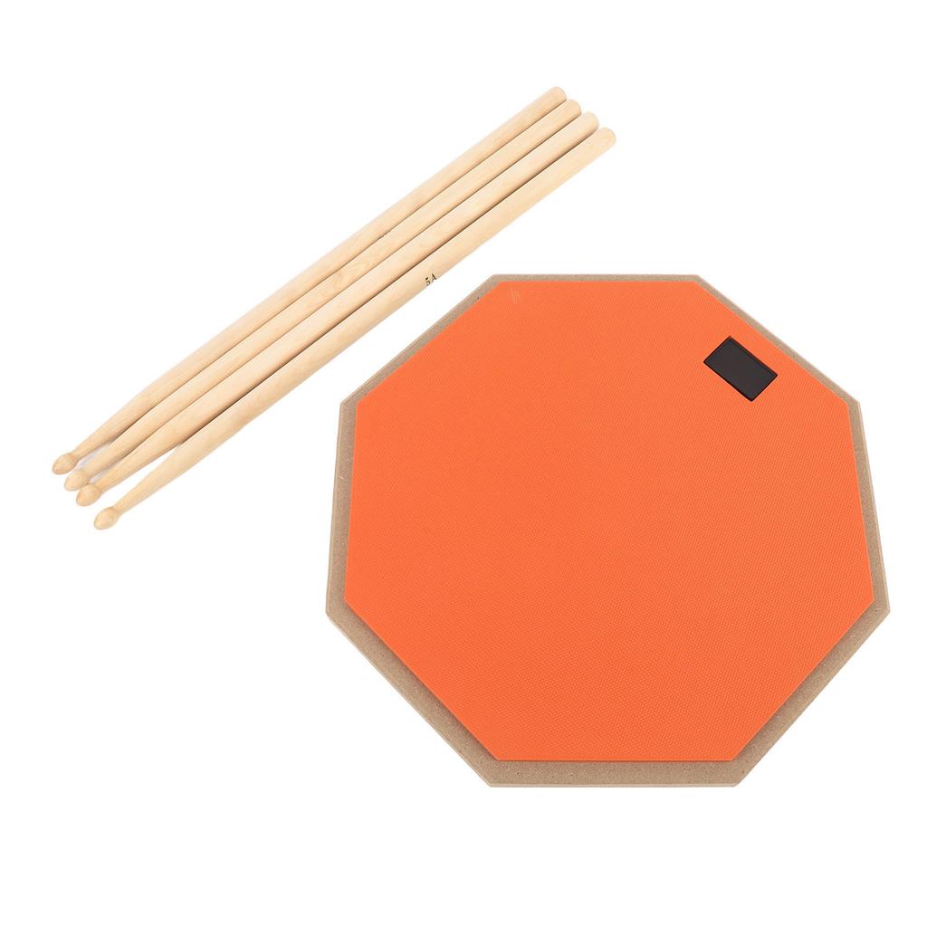 12in Silent Practice Drum Pad Set Rubber Appearance Quiet Drum Pad with 2 Pair Drumsticks for Home Orange