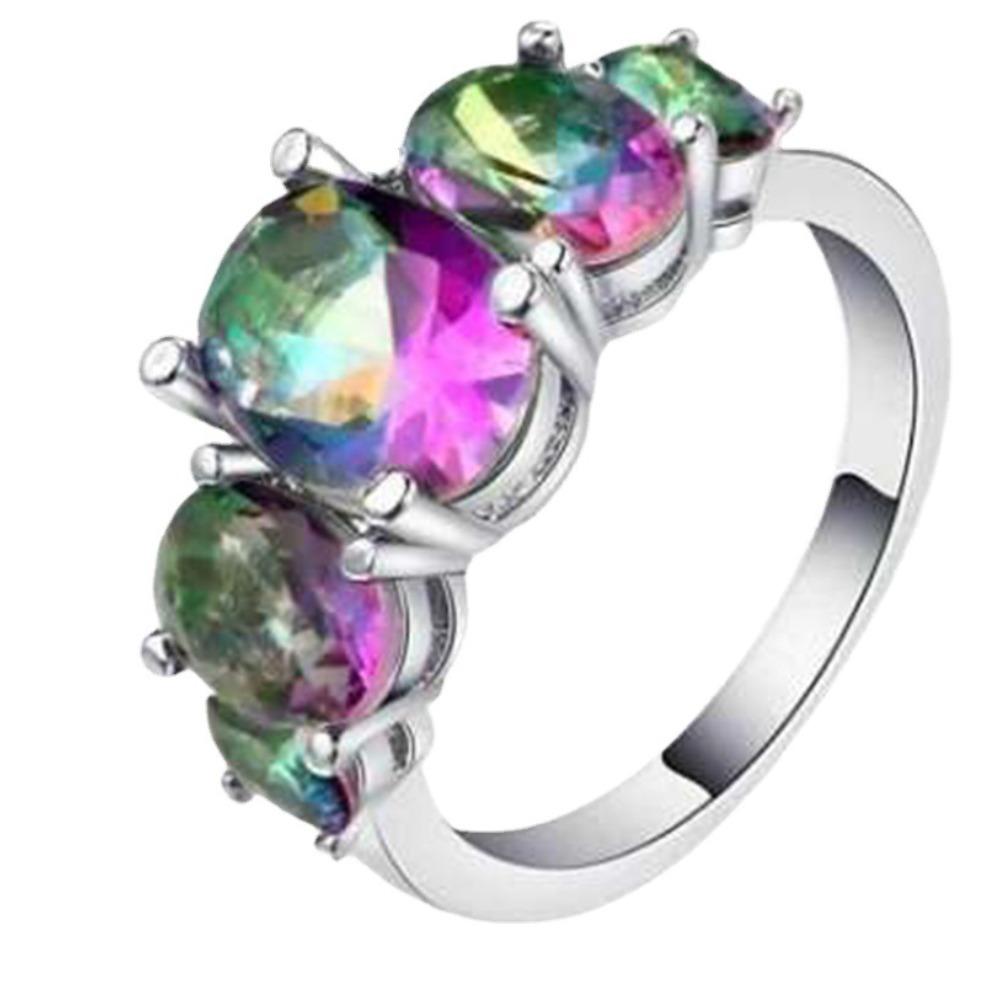 Amethyst Tourmaline Rings for Women Elegant Purple Crystal Jewelry Handmade Sterling Silver Band