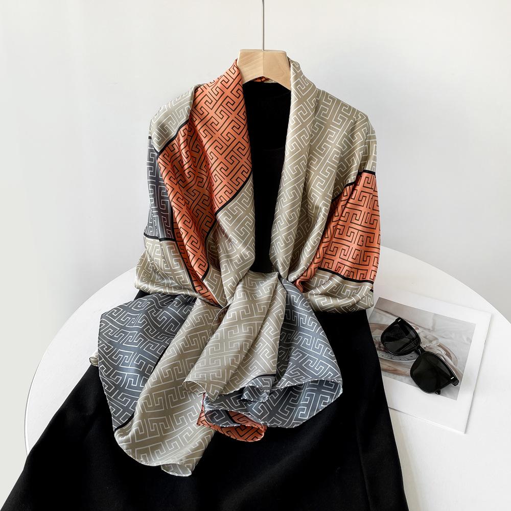 Spring and Summer Satin Long Scarf for Women Sunscreen Shawl Fashionable Beauty Scene Satin Long Scarf Versatile Travel Scarf