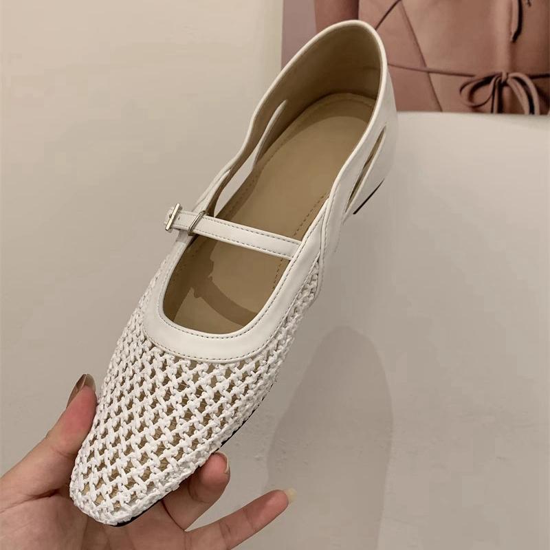 Fashion SUOJIALUN Autumn Women Flat Shoes Fashion Hollow Out Mesh Round Shallow Ladies Casual Single Shoes Casual Dress Mary Jane Shoes