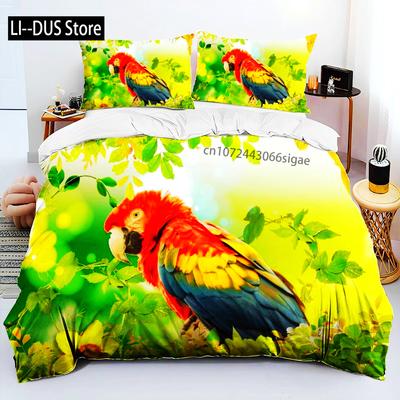 Colorful Parrot Macaws Birds Comforter Bedding SetDuvet Cover Bed Set Quilt Cover PillowcaseKing Queen Size Bedding Set Adult