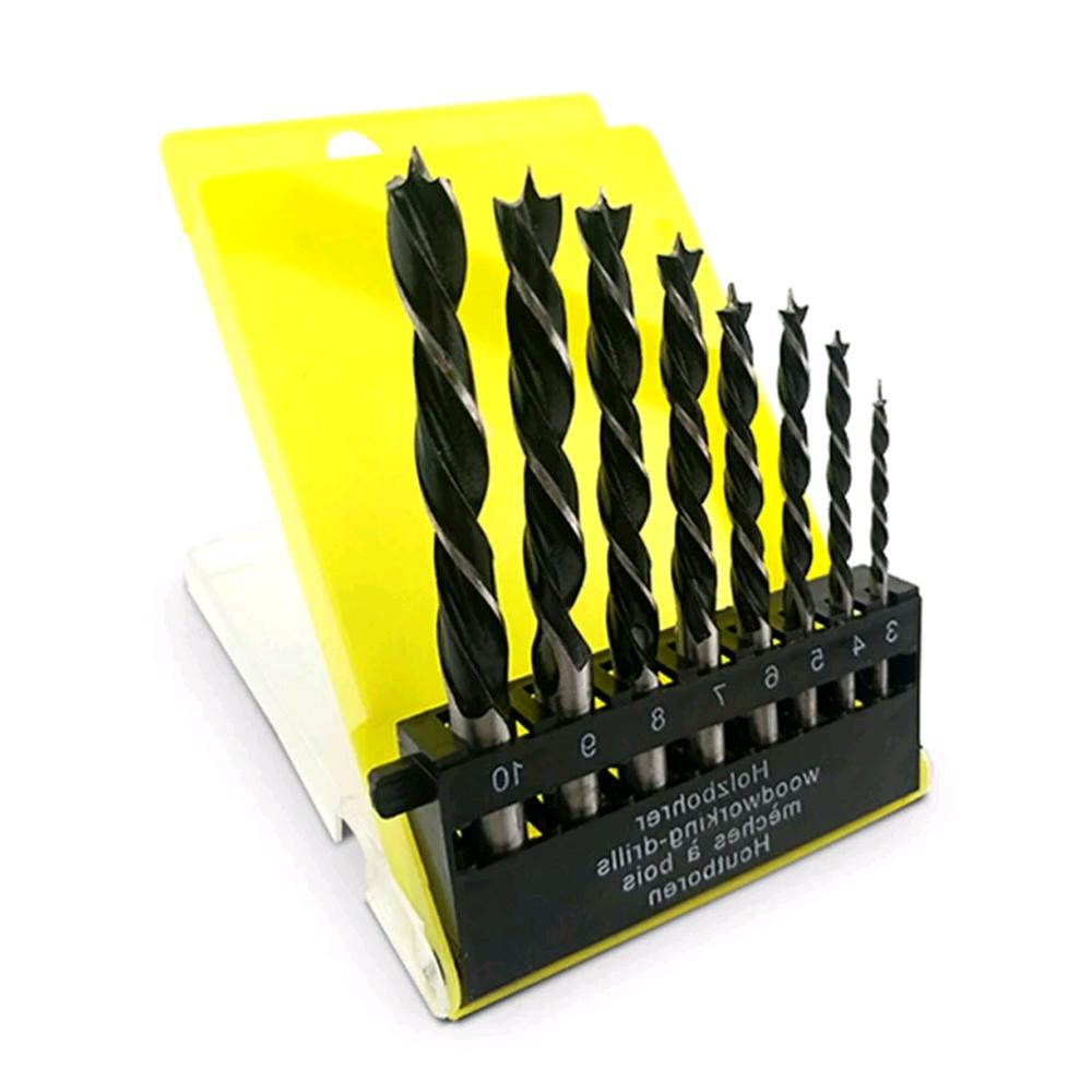 

Трехточечное сверло по дереву, постоянное напряжение, сверло для электрического сверла, сверлильный инструмент, набор из пластиковой коробки, 8 шт., 3–10 мм