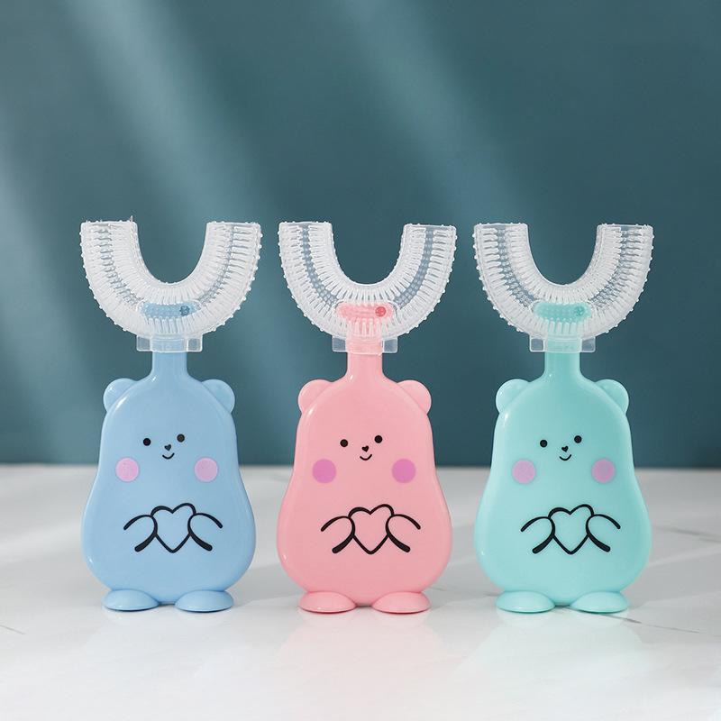 1Pc U-shaped Children's Baby Toothbrush 2-12 Years Old Baby Creative Cartoon Manual Children's  Silicone Toothbrush