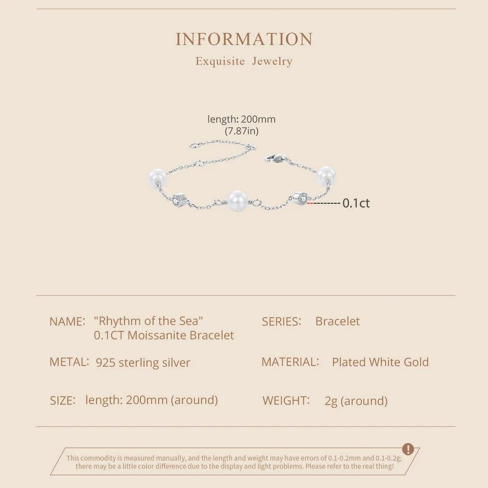 Bamoer Drobný moissanitový náramek z ryzího stříbra 925, Náramky s nastavitelným řetízkem s nastavitelným řetízkem Šperky pro družičku