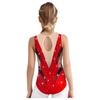 Girls Metallic Gymnastics Leotard Sleeveless Keyhole Back Sheer Mesh Patchwork Sparkling Rhinestone Bodysuit