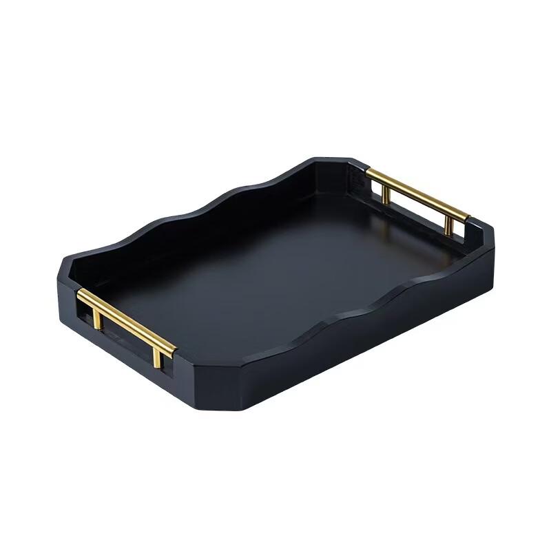 Ruhan Retro Wave Bamboo Tea Tray with Metal Handle
