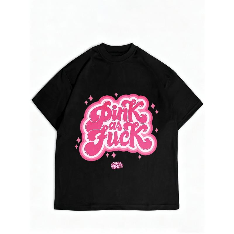Black T Shirt Pink As Graphic Print Casual Wear for Women Summer Fashion Statement Top Trendy Streetwear Style