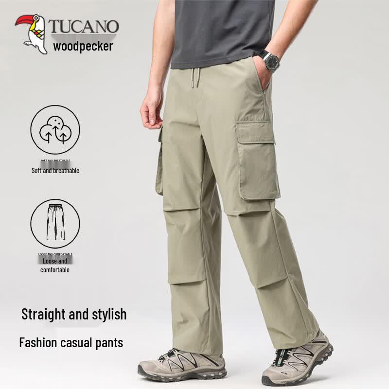 TUCANO Men s Summer Loose Straight Multi-Pocket Cargo Pants L