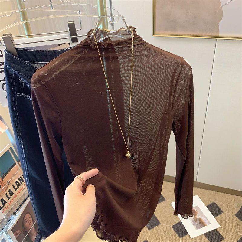 Pullovers Tops Women Long Sleeves Solid Color Vintage Fitted Sexy Undergarment Fashion Top Blouse Oversized Half Turtleneck Loose Shirt Slim Tops