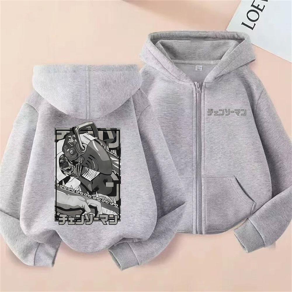 Anime Chainsaw Man Zipper Hoodie Funny Denji Pochita Cartoon Graphic Zip Up Hoodies Men's Women's Casual Oversized Jacket Coat