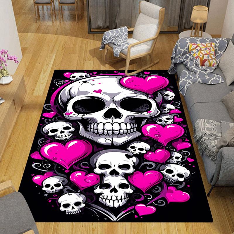 1pc Heart and skull Design Area Rug - Soft, Anti-Slip, and Durable Gaming Room Decor for Bedroom