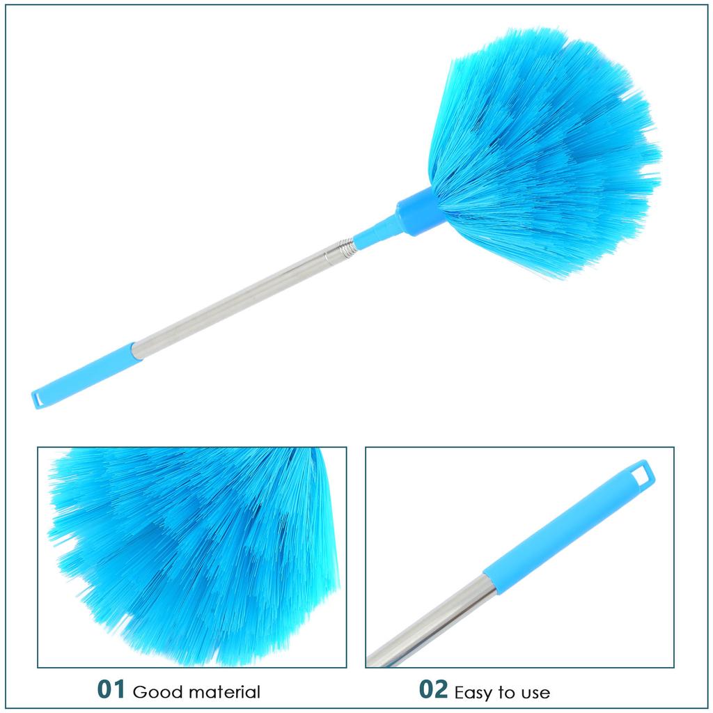 Sky Blue Telescoping Spider Web Cleaning Brush Long Handle Extendable Ceiling Cleaner Cobweb Duster Reusable Washable Household