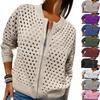 2025 Herbst/Winter Damen Strick Reißverschluss Hohl Rundhals Strickjacke Jacke