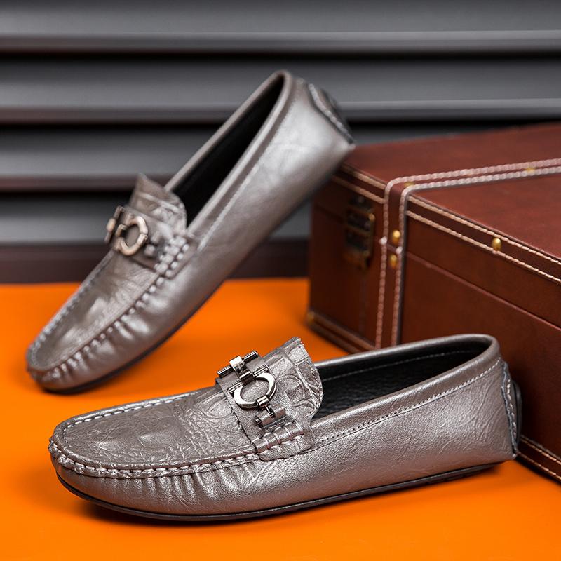 Fashion Hot Selling Man Low Top Leather Casual Shoes Crocodile Pattern Men's Business Shoes Moccasins Comfy Driving Shoes Slip on Flats