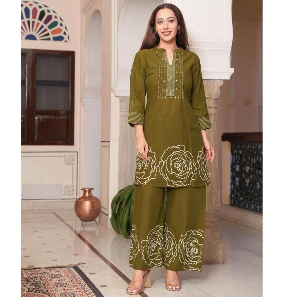 Women Beautiful Party Wear Cotton Kurta Pant Cord Set Indian Bollywood Designer Top Tunic Kurti