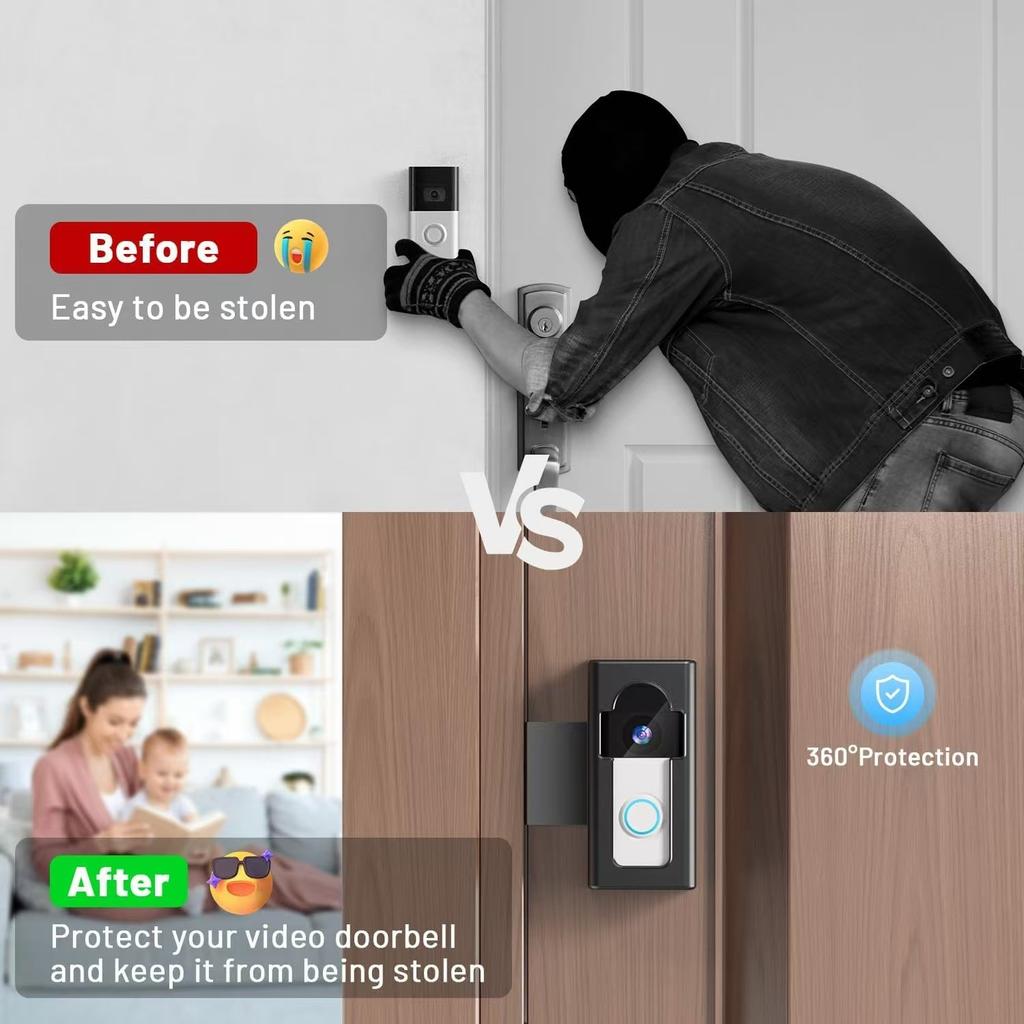 Universal Anti-theft Video No Drilling Ring Doorbell Bracket, Camera Doorbell Door Installation Non-blocking Plug Sensor