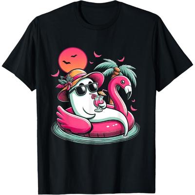 Ghost In Lifebuoy Flamingo On A Pool Float Summer Ween T-Shirt for Men Women