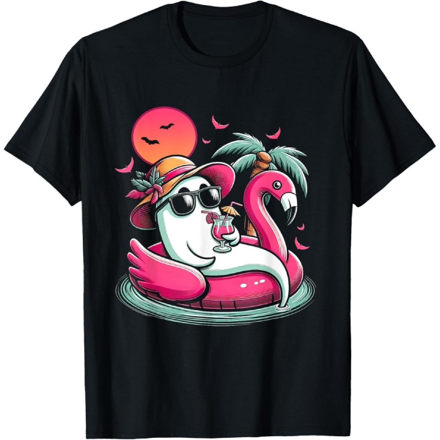 Ghost In Lifebuoy Flamingo On A Pool Float Summer ween T-Shirt for Men Women S