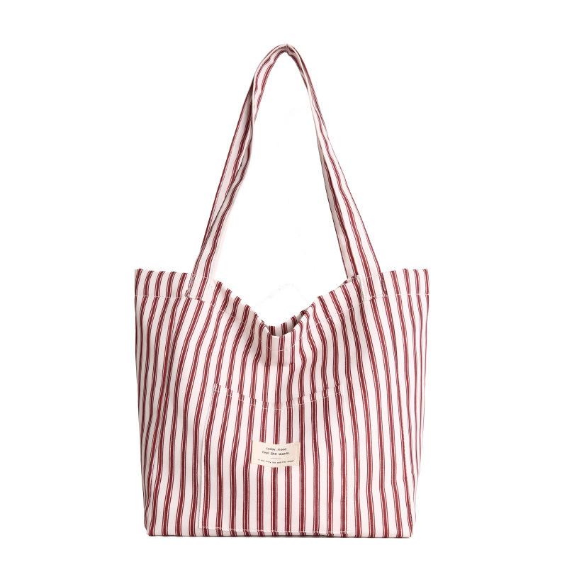 Large Capacity Tote Bag French Striped Canvas Bag New Summer Versatile Women's Bag Light Commuter Shoulder Bag