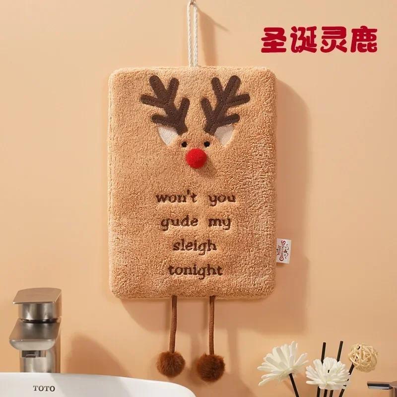 New Christmas Hand Towel Hanging Type Thickened Coral Fleece Towel Kitchen Absorbent Quick Drying Rag Cartoon Hand Towel