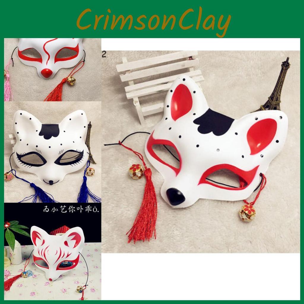 Japanischer Anime Halbgesichts-Fuchsmaske Handbemalt Kitsune Cosplay Halloween Kostüm Zubehör